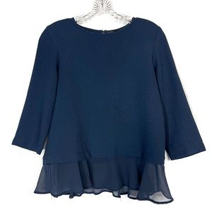 Zara | Navy Blue Crepe Half Sleeve Peplum Blouse
